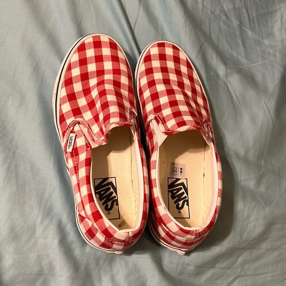 Vans Shoes - Red women’s 8.5 medium Checkered Van’s in good condition and worn very little.